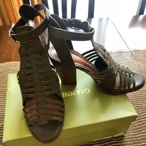 Gianni Bini olive green high heeled sandals.